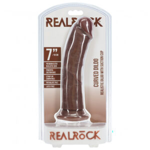Realrock Realistic Skin Curved Dildo With Suction Cup 7" Brown