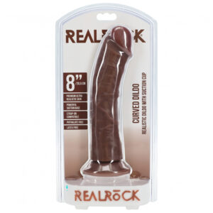 Realrock Realistic Skin Curved Dildo With Suction Cup 8" Brown
