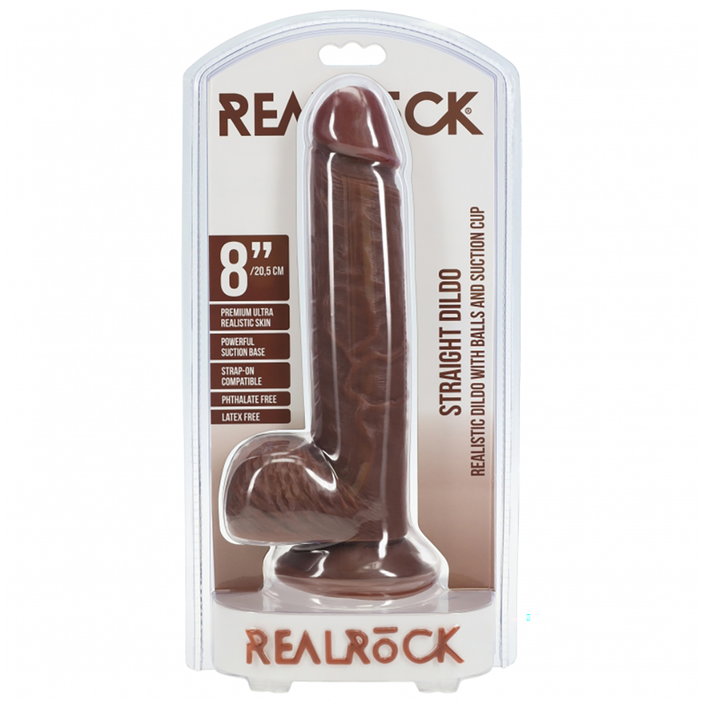 Realrock Realistic Skin Straight Dildo With Balls And Suction Cup 8" Brown 1 Realrock Realistic Skin Straight Dildo With Balls And Suction Cup 8" Brown