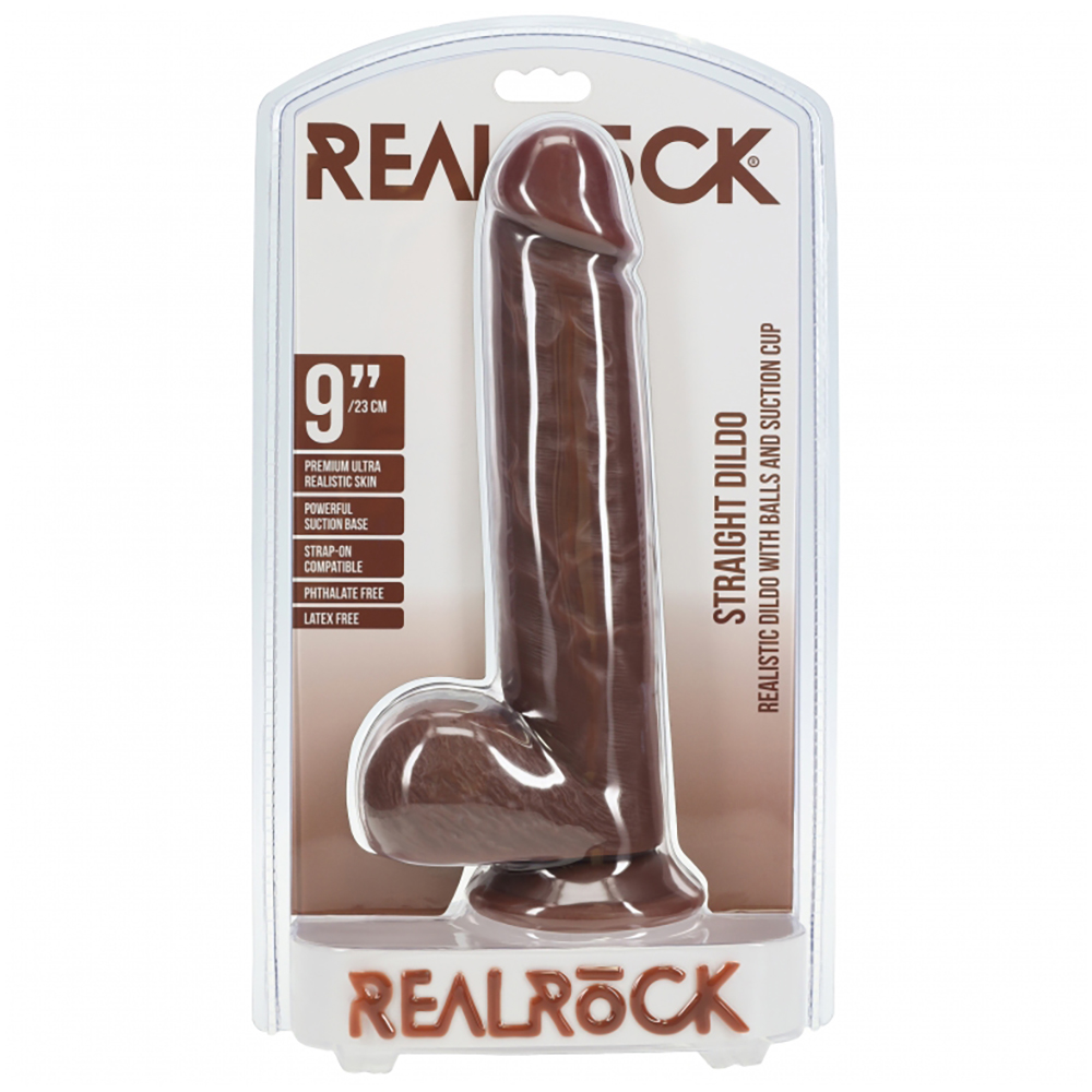 Realrock Realistic Skin Straight Dildo With Balls And Suction Cup 9" Brown 1 Realrock Realistic Skin Straight Dildo With Balls And Suction Cup 9" Brown