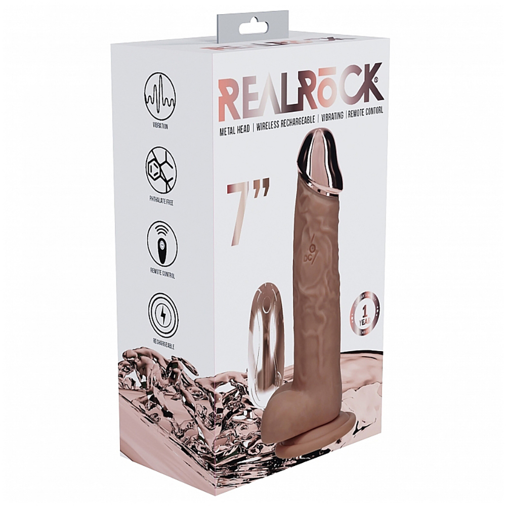 Realrock Rechargeable Metalhead Vibrating Regular Straight With Balls 7" Tan 1 Realrock Rechargeable Metalhead Vibrating Regular Straight With Balls 7" Tan