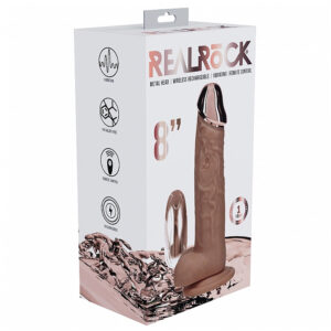 Realrock Rechargeable Metalhead Vibrating Regular Straight With Balls 8" Tan