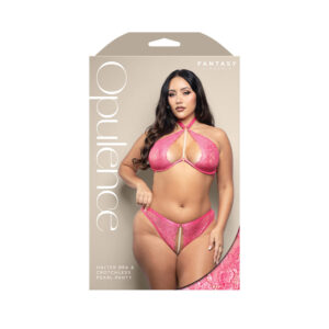 Queen Halter Bra & Crotchless Pearl Panty Queen Size