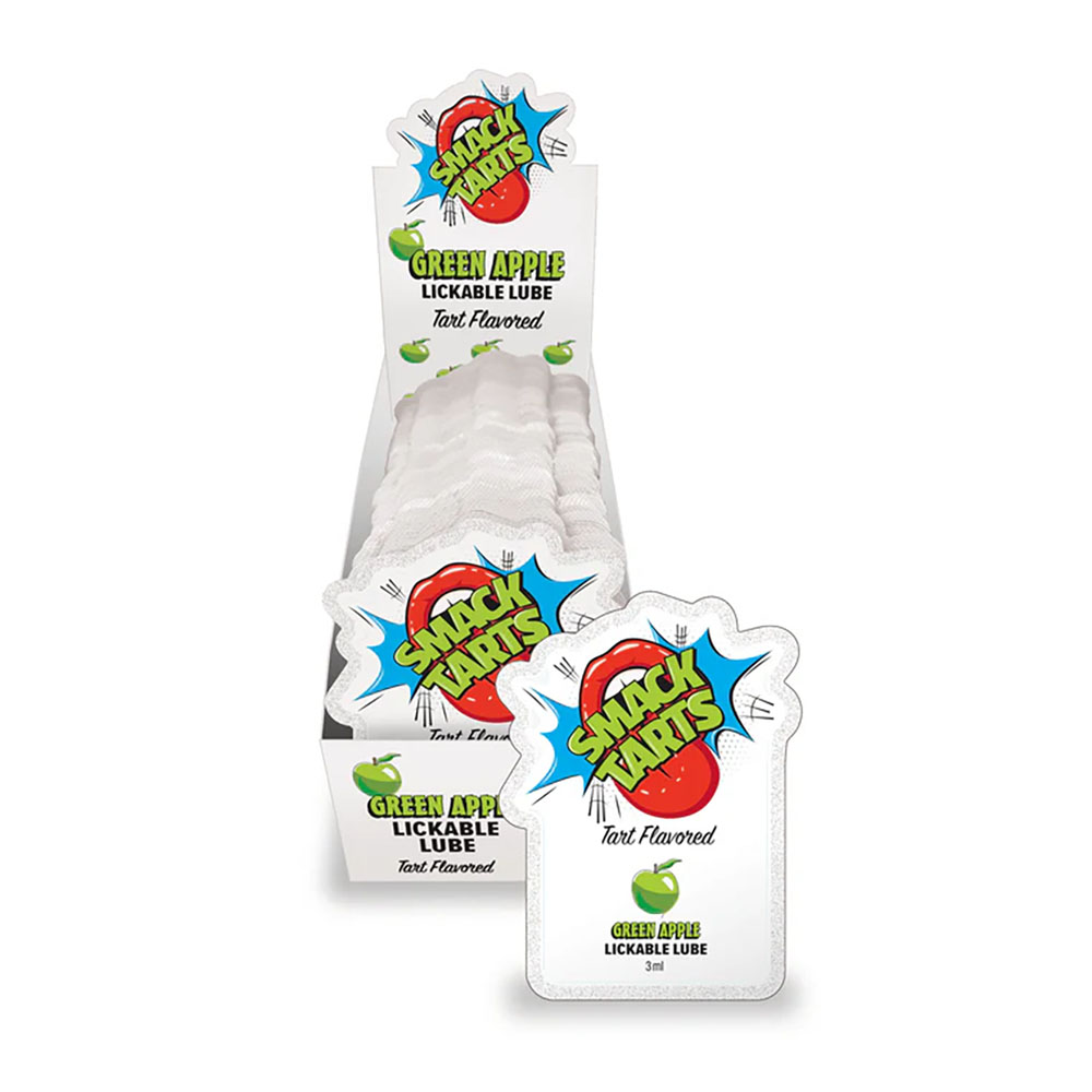 Smack Tarts Lickable Lube Sour Green Apple 3 ml. Pouch 36pc Display 1 Smack Tarts Lickable Lube Sour Green Apple 3 ml. Pouch 36pc Display
