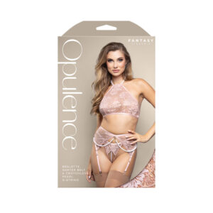 Bralette, Garter Belt & Crotchless Pearl G-String S/M