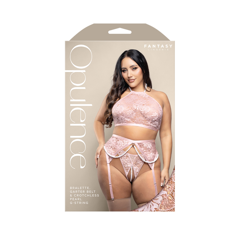 Bralette, Garter Belt & Crotchless Pearl G-String Queen Size 1 Bralette, Garter Belt & Crotchless Pearl G-String Queen Size