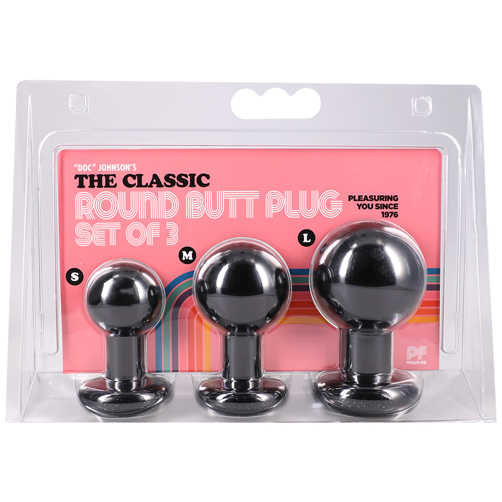 The Classic Round Butt Plug 3 Piece Set Black 1 The Classic Round Butt Plug 3 Piece Set Black