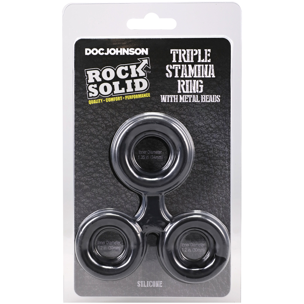 Rock Solid Silicone Triple Stamina Ring With Metal Beads Black 1 Rock Solid Silicone Triple Stamina Ring With Metal Beads Black
