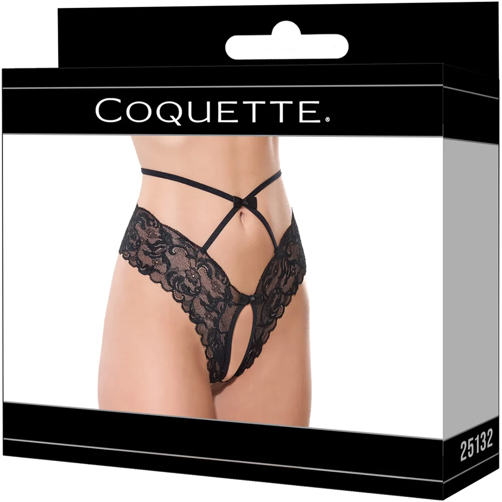 Coquette Open Crotch Lace Panty Black XL 1 Coquette Open Crotch Lace Panty Black XL