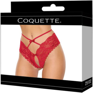 Coquette Open Crotch Lace Panty Red Large