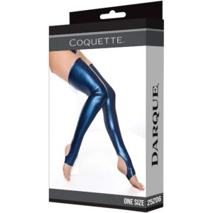 Coquette Wetlook Stay Up Stockings Blue One Size