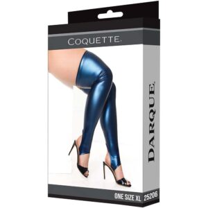 Coquette Wetlook Stay Up Stockings Blue XL