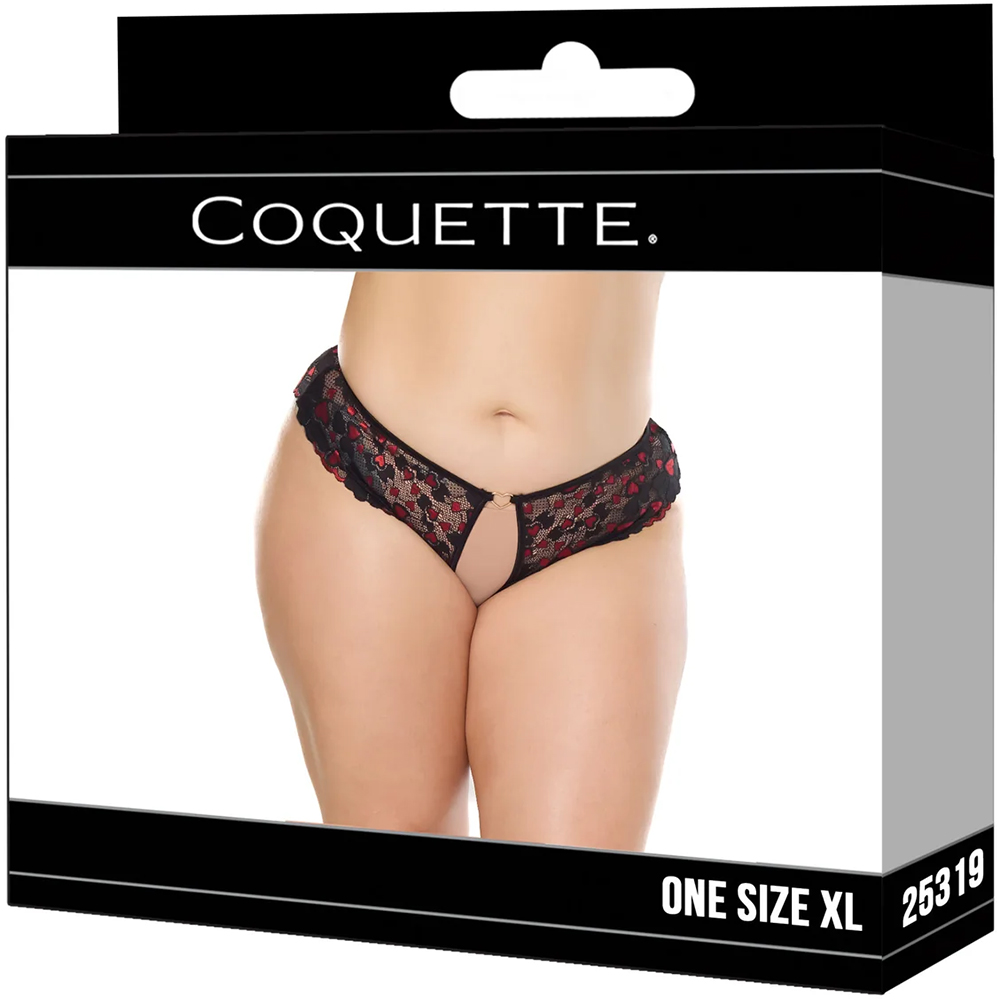 Coquette Heart Lace Crotchless Panty Black XL 1 Coquette Heart Lace Crotchless Panty Black XL
