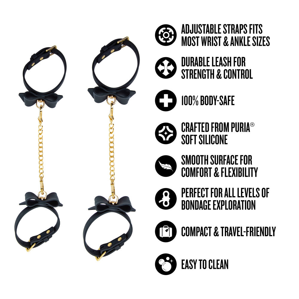 Temptasia Ardor Wrist & Ankle Restraints Black With Bow 2 Temptasia Ardor Wrist & Ankle Restraints Black With Bow - Image 2