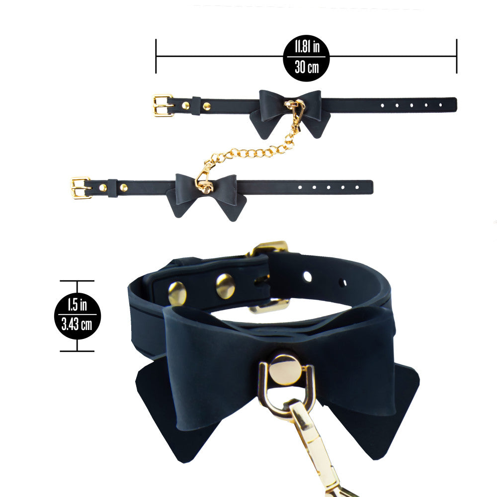 Temptasia Ardor Wrist & Ankle Restraints Black With Bow 3 Temptasia Ardor Wrist & Ankle Restraints Black With Bow - Image 3