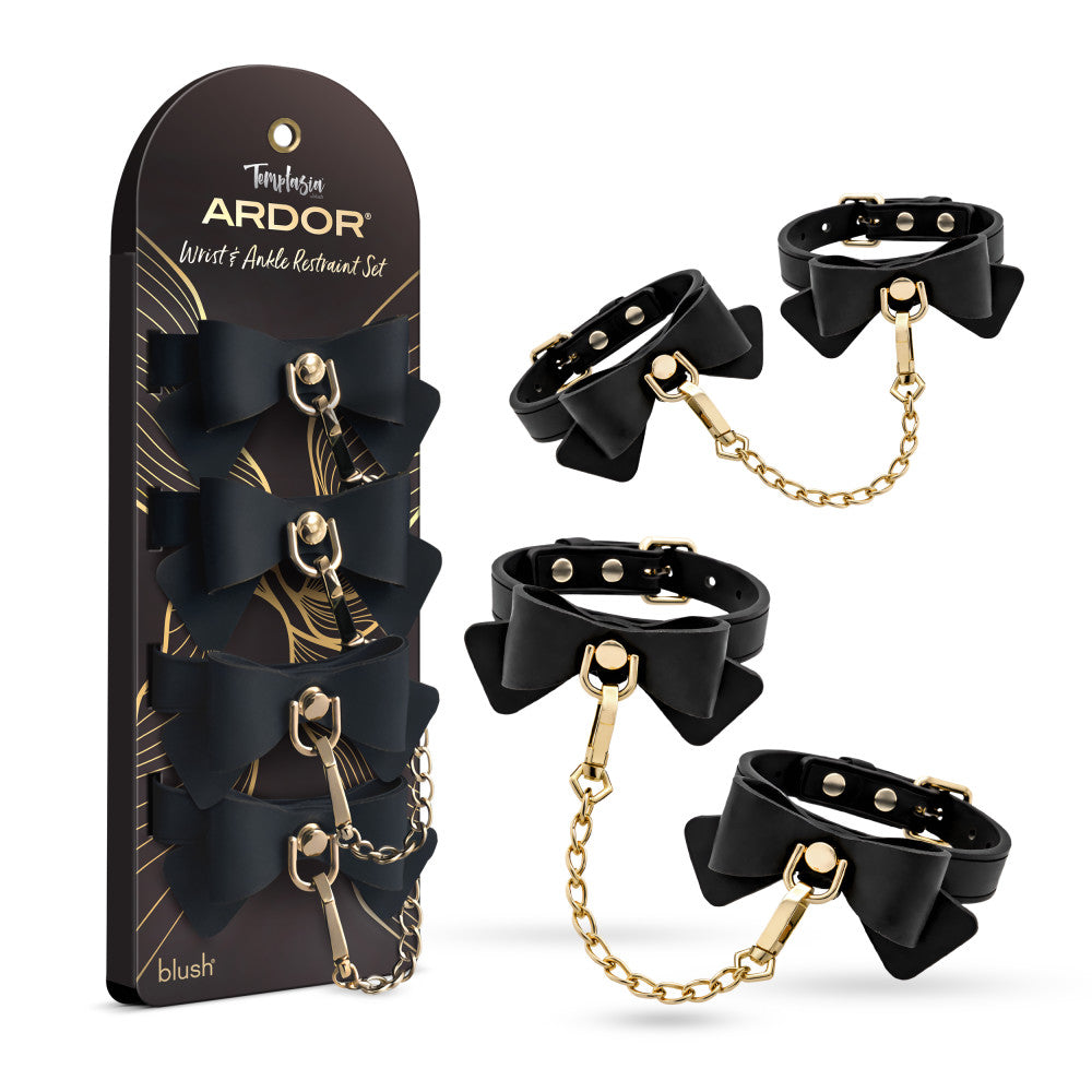 Temptasia Ardor Wrist & Ankle Restraints Black With Bow 1 Temptasia Ardor Wrist & Ankle Restraints Black With Bow