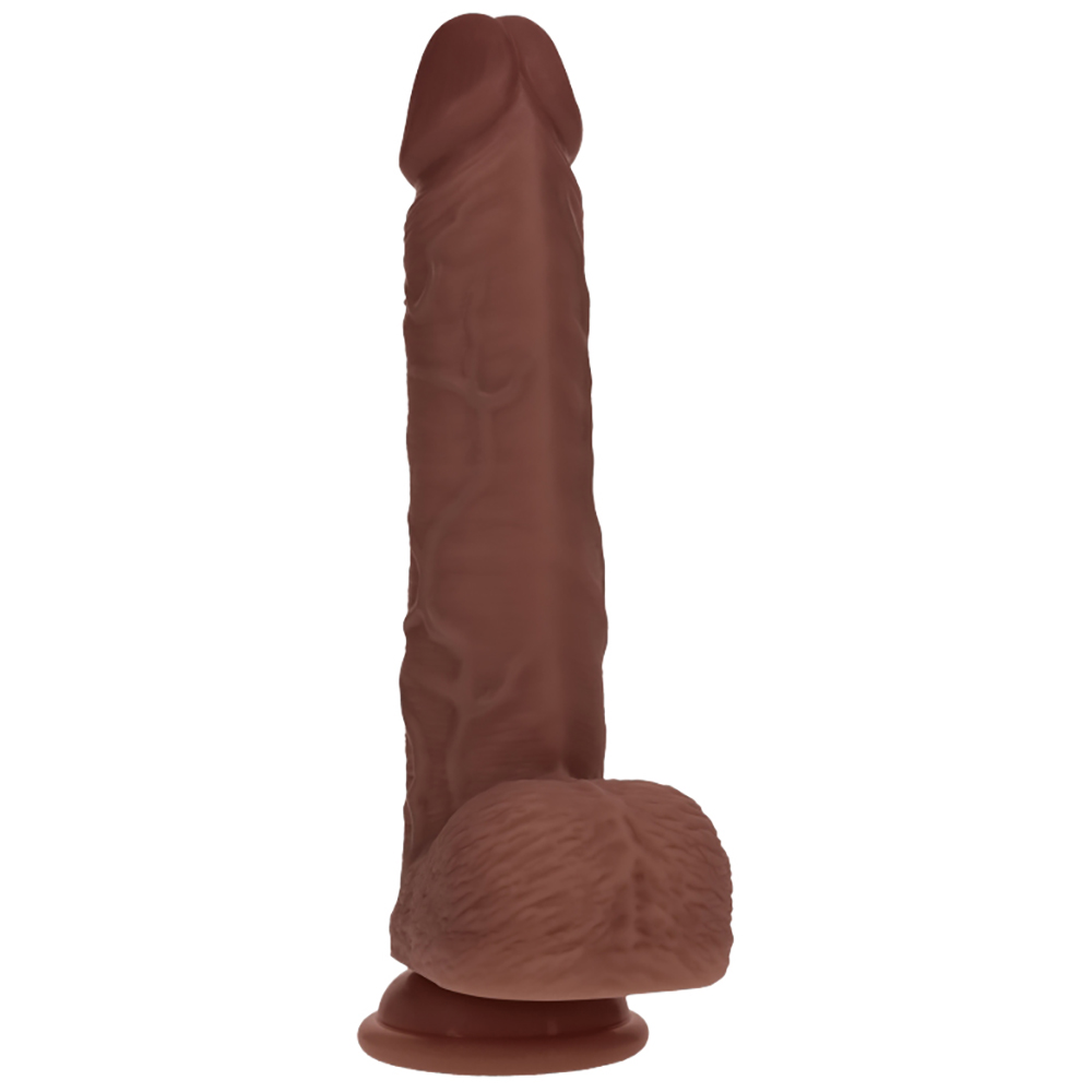 Realrock Dual Layered Realistic Vibrating Thrusting Dildo With Balls 8" Brown 2 Realrock Dual Layered Realistic Vibrating Thrusting Dildo With Balls 8" Brown - Image 2
