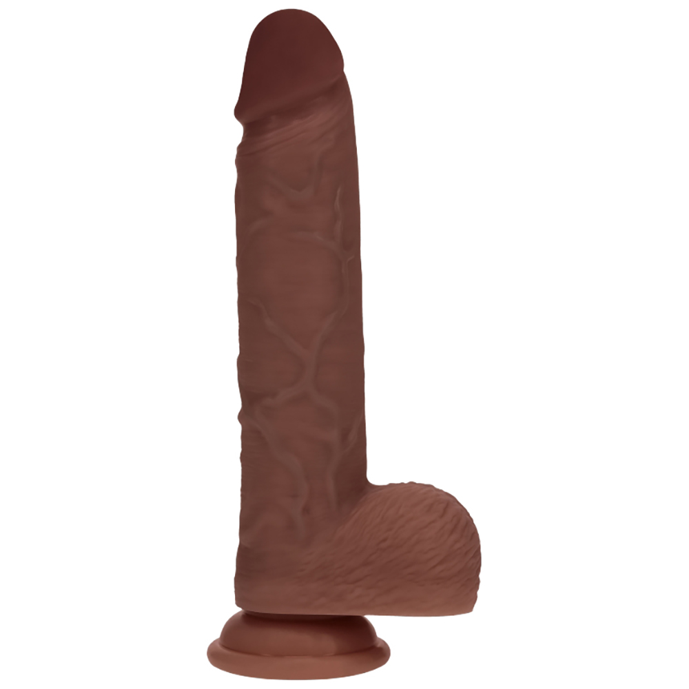 Realrock Dual Layered Realistic Vibrating Thrusting Dildo With Balls 8" Brown 3 Realrock Dual Layered Realistic Vibrating Thrusting Dildo With Balls 8" Brown - Image 3