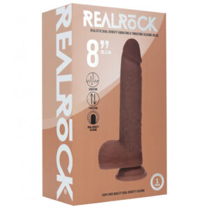 Realrock Dual Layered Realistic Vibrating Thrusting Dildo With Balls 8" Brown