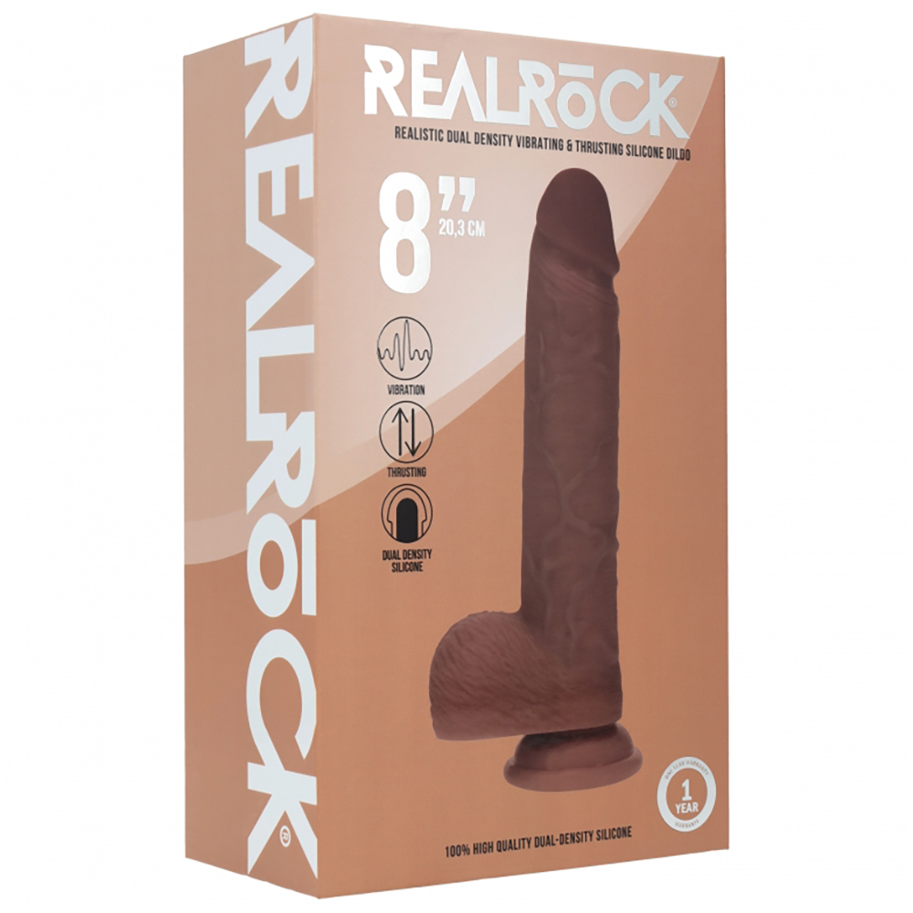 Realrock Dual Layered Realistic Vibrating Thrusting Dildo With Balls 8" Brown 1 Realrock Dual Layered Realistic Vibrating Thrusting Dildo With Balls 8" Brown