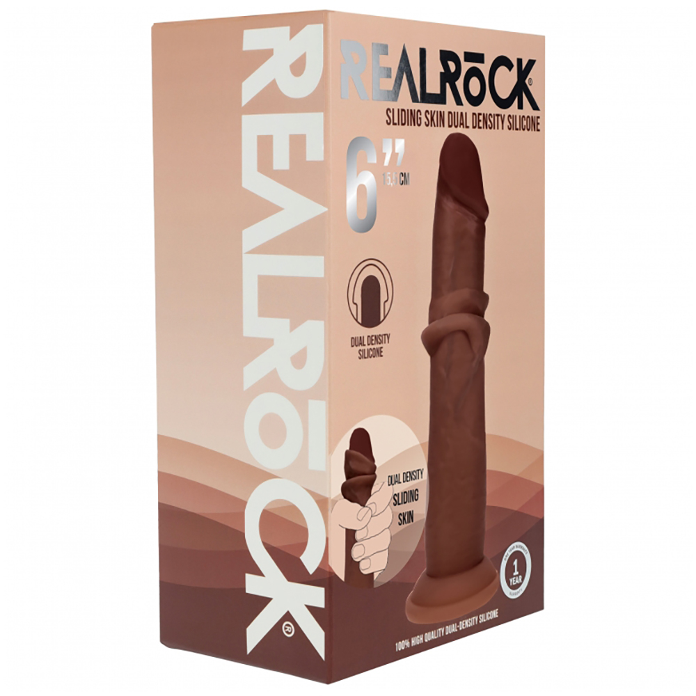 Realrock Dual Layered Realistic Sliding Skin Dildo 6" Brown 1 Realrock Dual Layered Realistic Sliding Skin Dildo 6" Brown