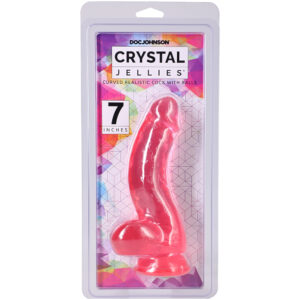 Crystal Jellies Curved Realistic Cock With Balls 7 Inch Pink