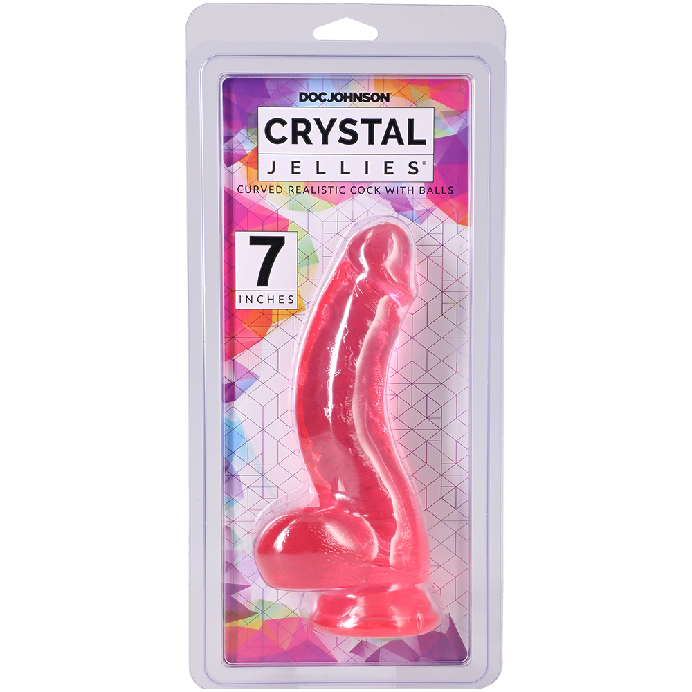 Crystal Jellies Curved Realistic Cock With Balls 7 Inch Pink 1 Crystal Jellies Curved Realistic Cock With Balls 7 Inch Pink