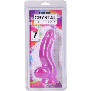 Crystal Jellies Curved Realistic Cock With Balls 7 Inch Purple