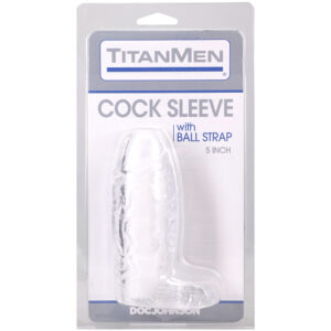 Titanmen Cock Sleeve With Ball Strap 5 Inch Clear