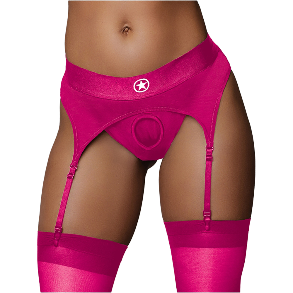 Vibrating Strap-On Thong With Adjustable Garters Pink M/L 2 Vibrating Strap-On Thong With Adjustable Garters Pink M/L - Image 2