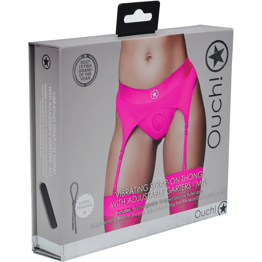 Vibrating Strap-On Thong With Adjustable Garters Pink M/L 1 Vibrating Strap-On Thong With Adjustable Garters Pink M/L